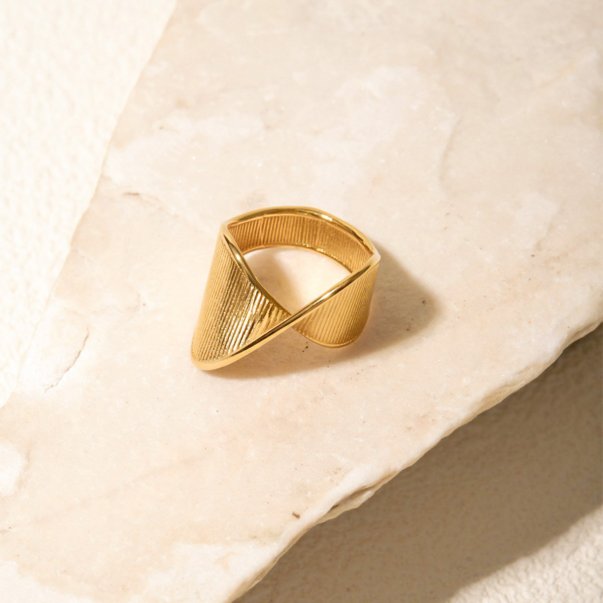 Stainless steel 3D geometric twist design rings Set of 5