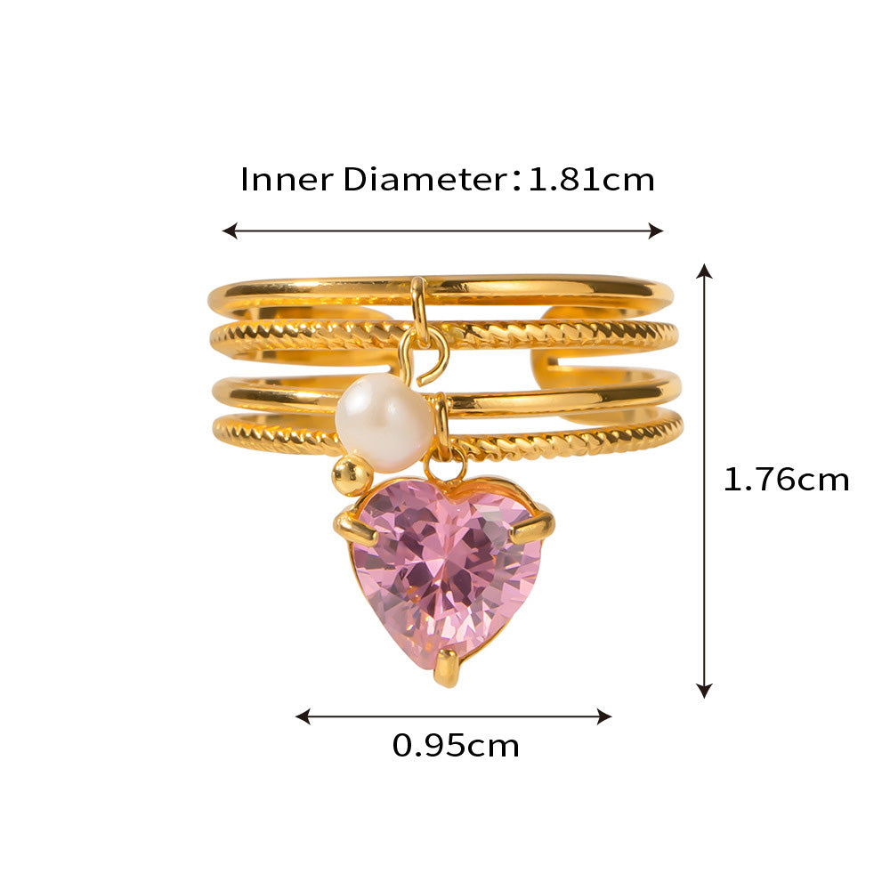 Stainless steel 18K gold plated butterfly zircon pearl eye snake pendant resizable rings Set of 5