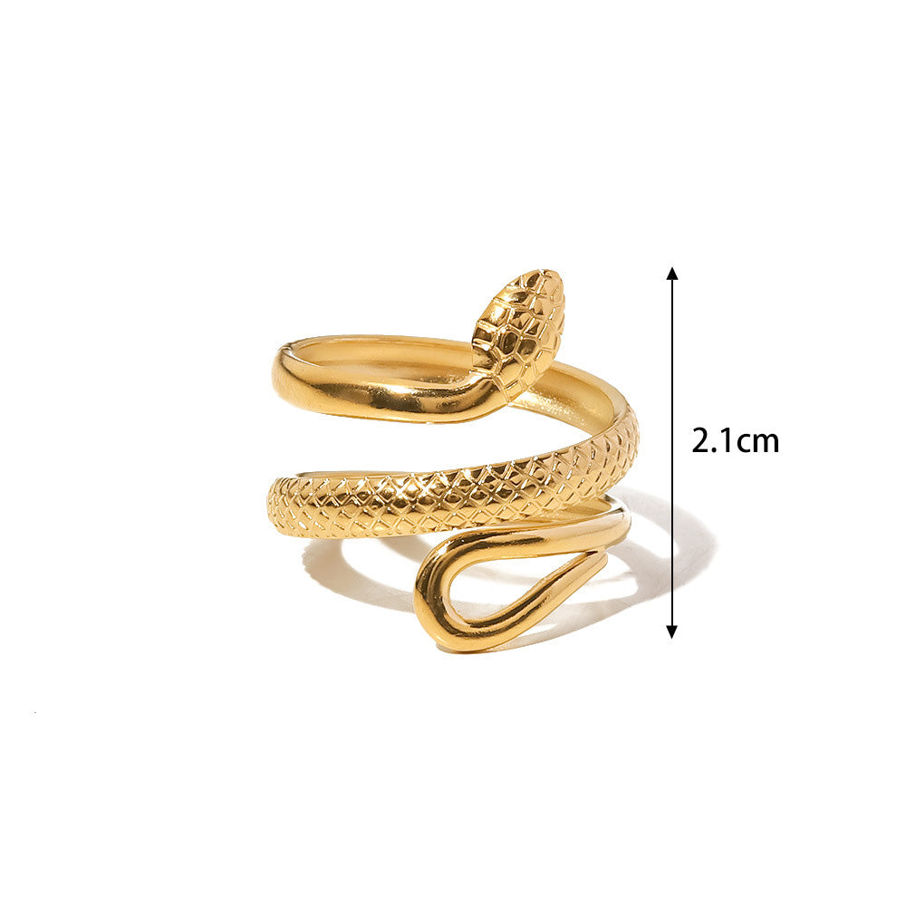 Stainless steel tarnish-free snake curves wrap resizable rings Set of 5