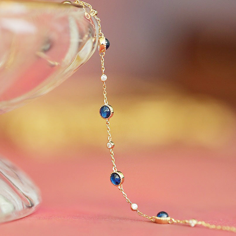 Wholesale 925 sterling silver gold plated blue zircon chain bracelets Set of 5