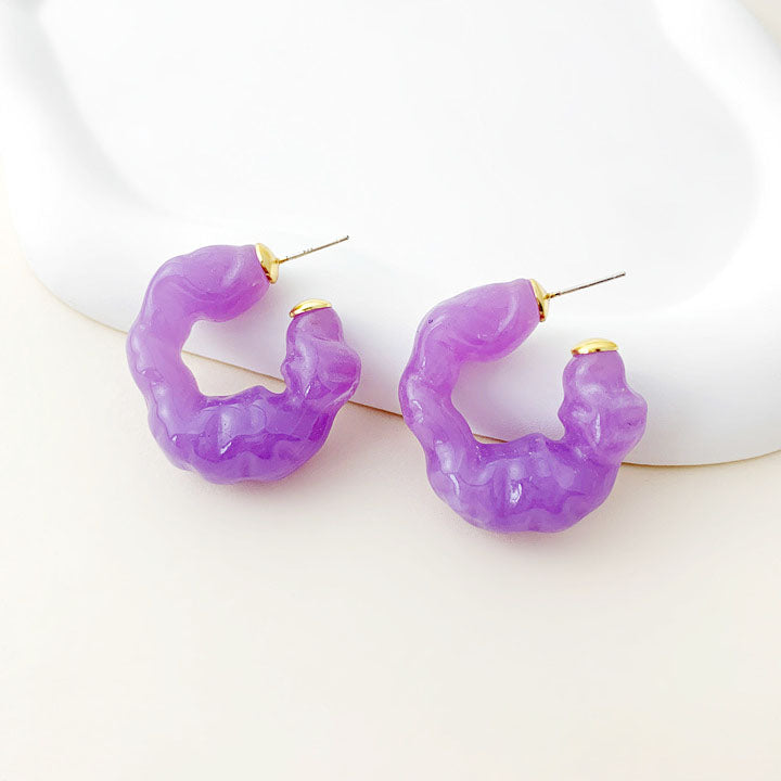 cheap jewelry irregular ruffle resin C-shape stud earrings (5 pairs)