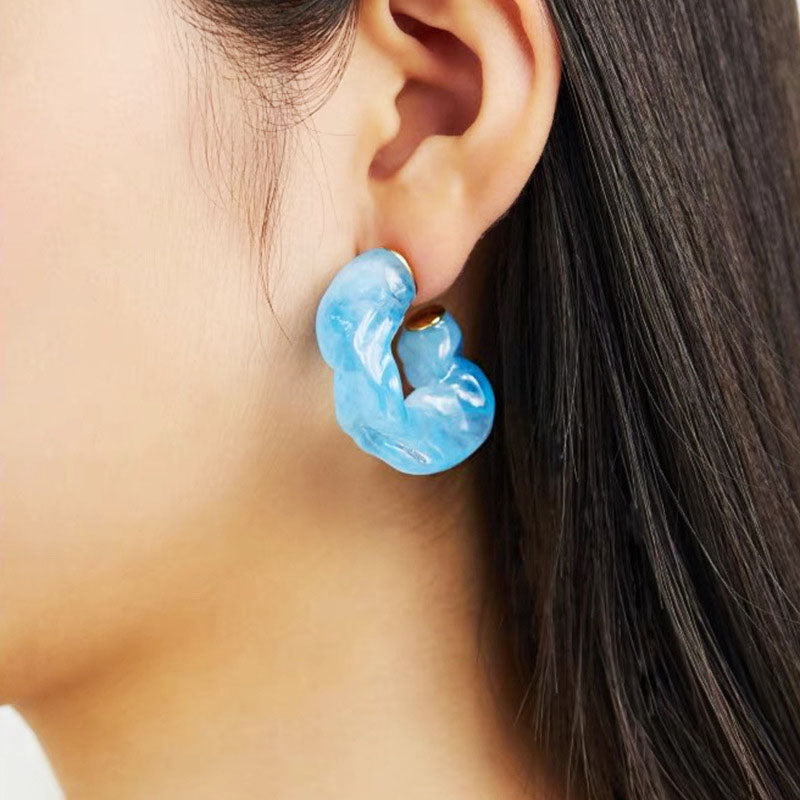 cheap jewelry irregular ruffle resin C-shape stud earrings (5 pairs)