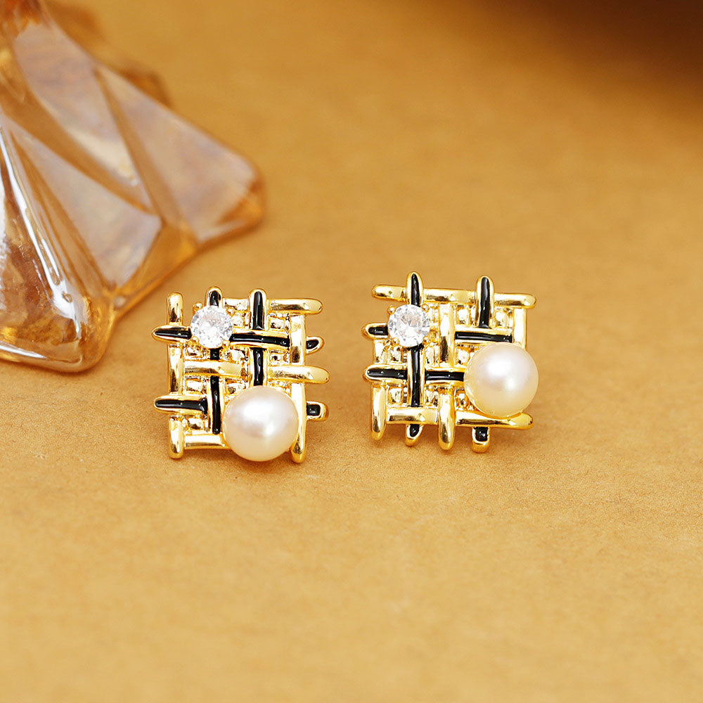 braided mesh pearls enamel color stud earrings (5 pairs)