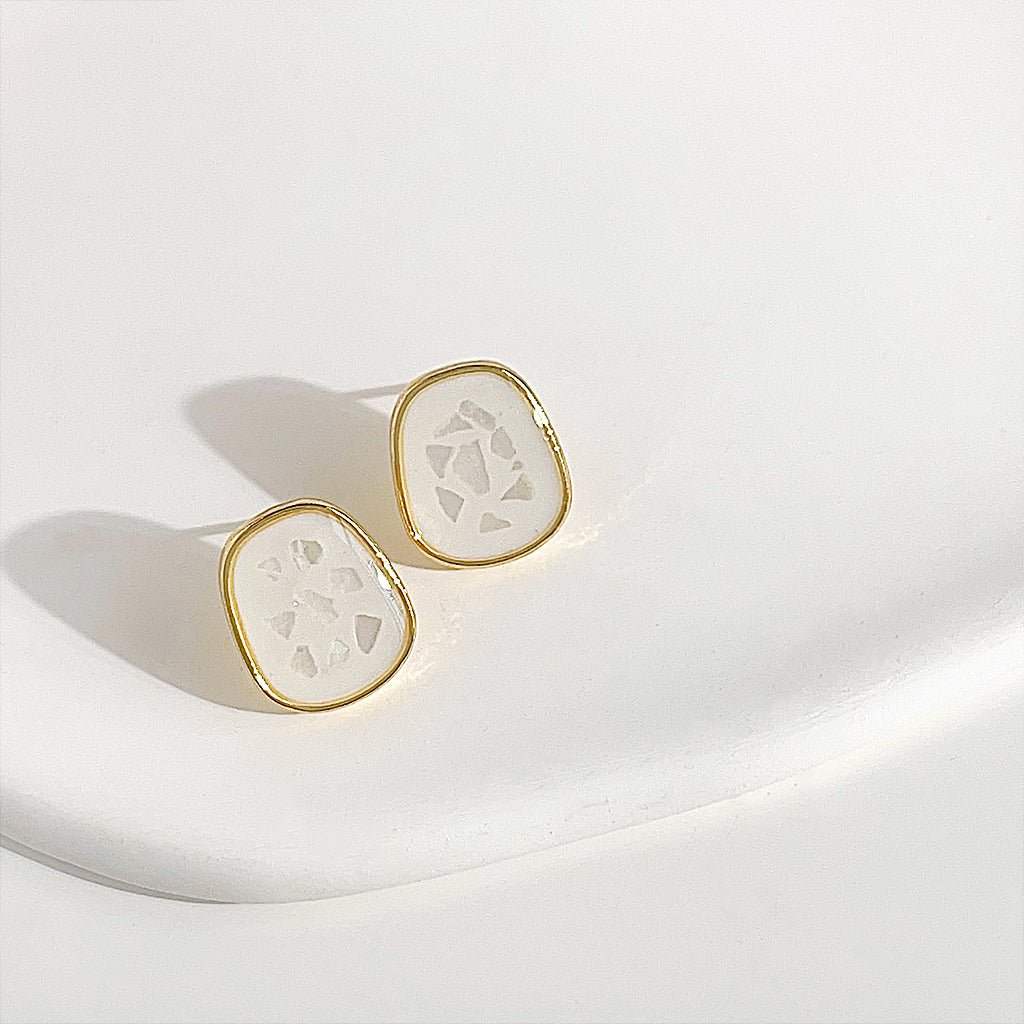 14k gold plated white enamel with shell rectangle stud earrings (5 pairs)