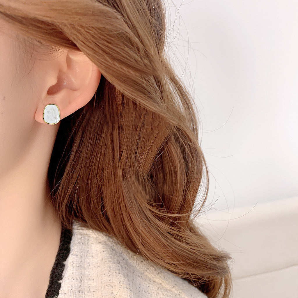 14k gold plated white enamel with shell rectangle stud earrings (5 pairs)