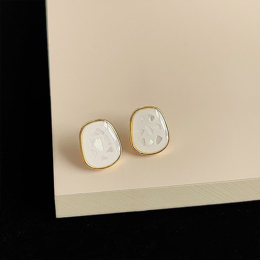 14k gold plated white enamel with shell rectangle stud earrings (5 pairs)
