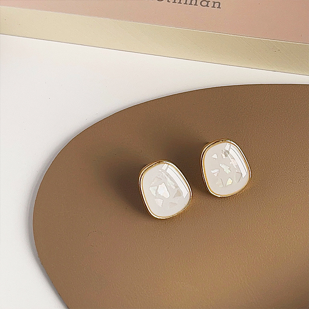 14k gold plated white enamel with shell rectangle stud earrings (5 pairs)