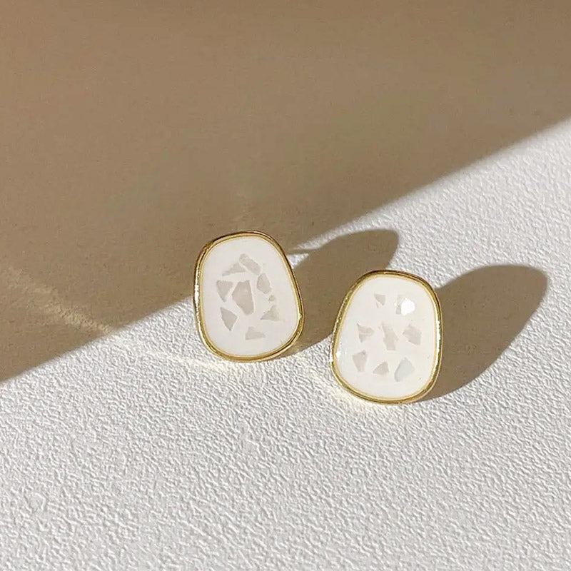 14k gold plated white enamel with shell rectangle stud earrings (5 pairs)