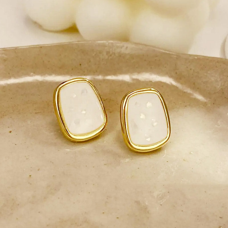 14k gold plated white enamel with shell rectangle stud earrings (5 pairs)