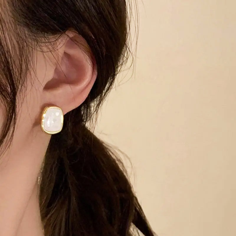 14k gold plated white enamel with shell rectangle stud earrings (5 pairs)
