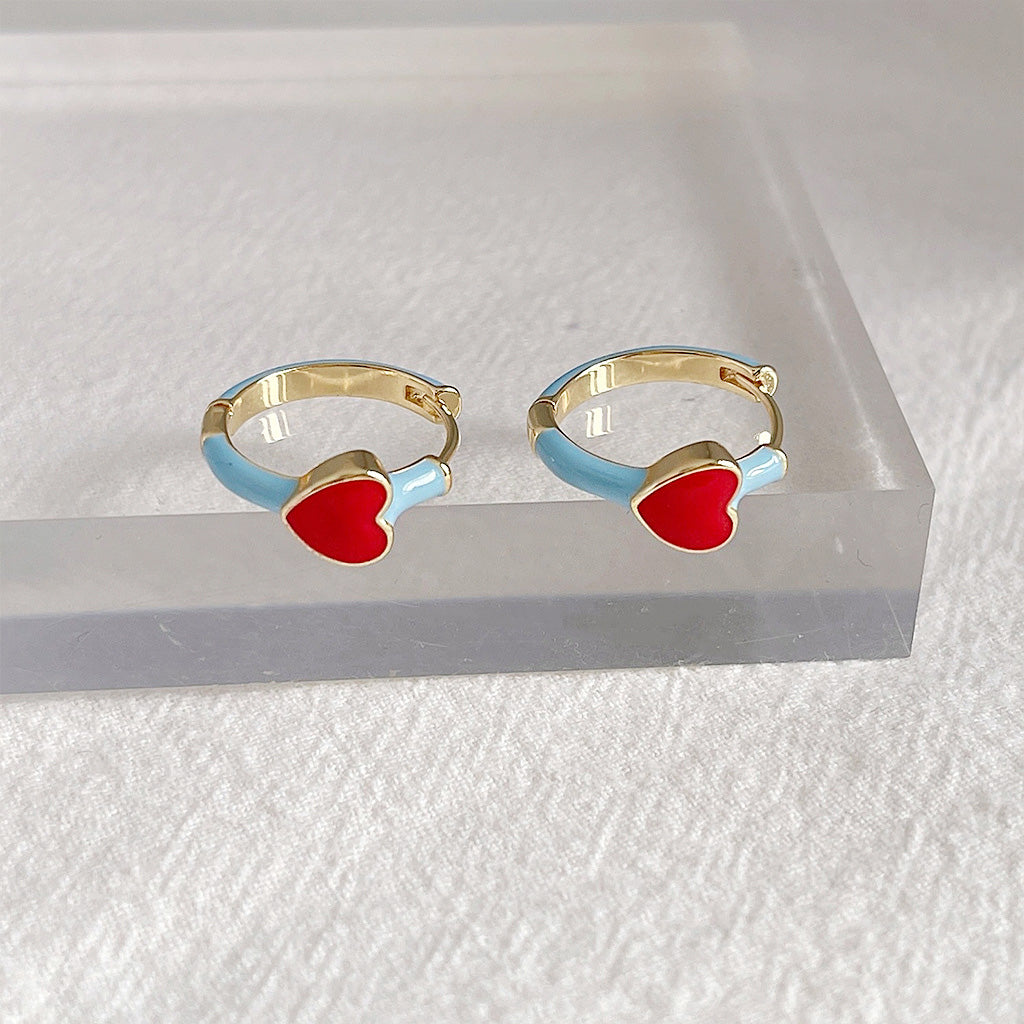 14k gold plated red enamel heart huggie hoop earrings (5 pairs)