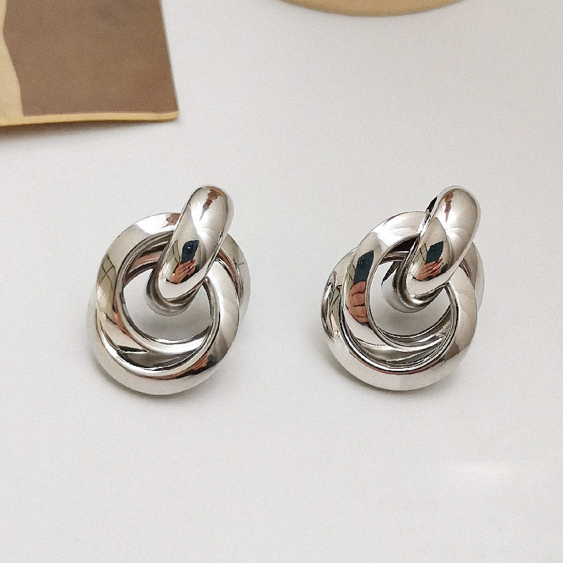 Wholesale brass daily circle multi-layer stud earrings (5 pairs)