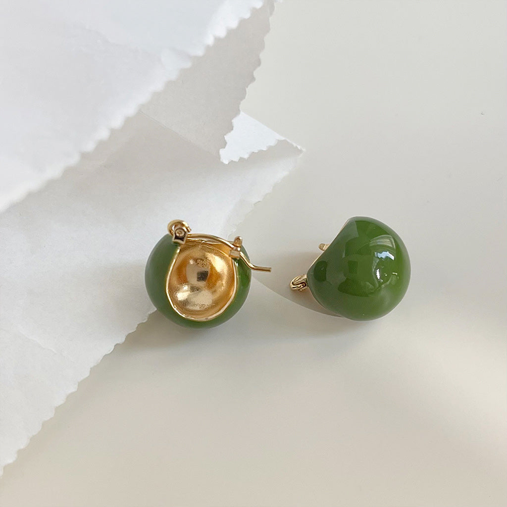 Vintage style gold plated green enamel bucket hoop earrings (5 pairs)