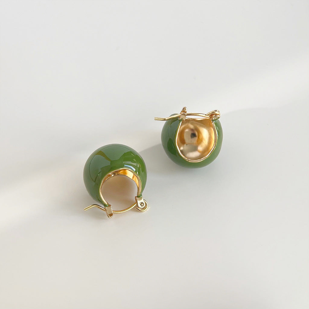 Vintage style gold plated green enamel bucket hoop earrings (5 pairs)