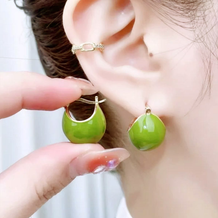 Vintage style gold plated green enamel bucket hoop earrings (5 pairs)