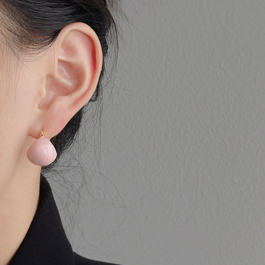 Pink enamel color gold plated bucket hoop stud earrings (5 pairs)