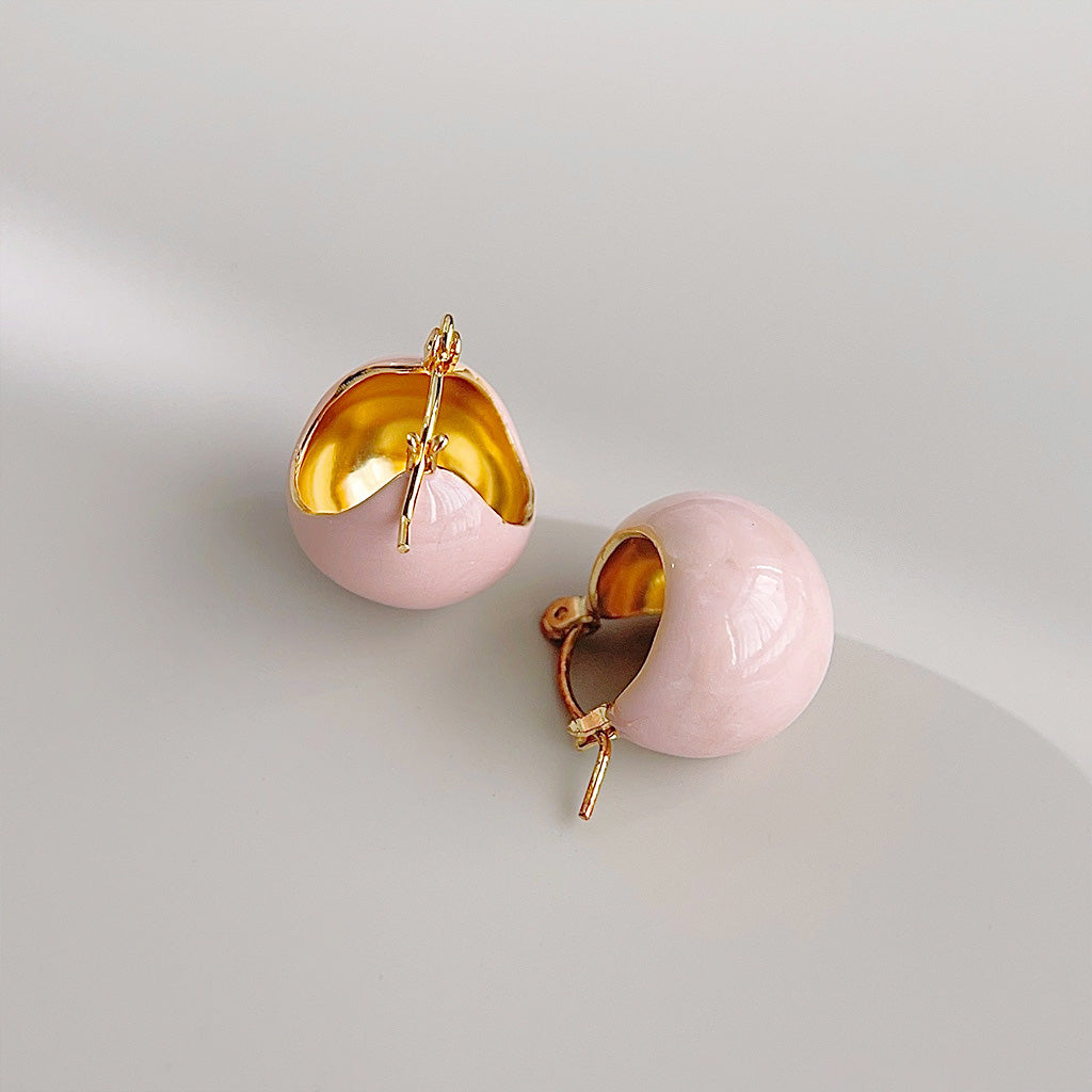 Pink enamel color gold plated bucket hoop stud earrings (5 pairs)