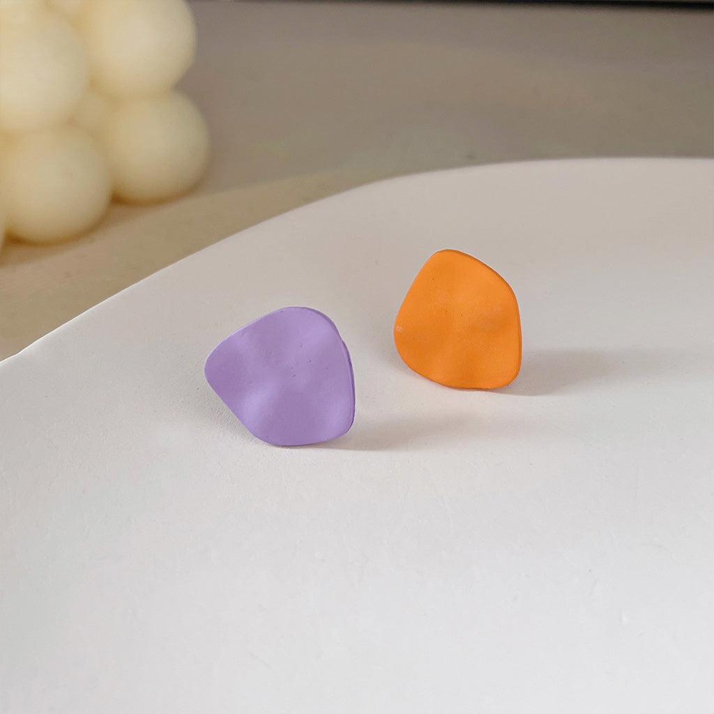 Matte enamel different color irregular shape stud earrings (5 pairs)
