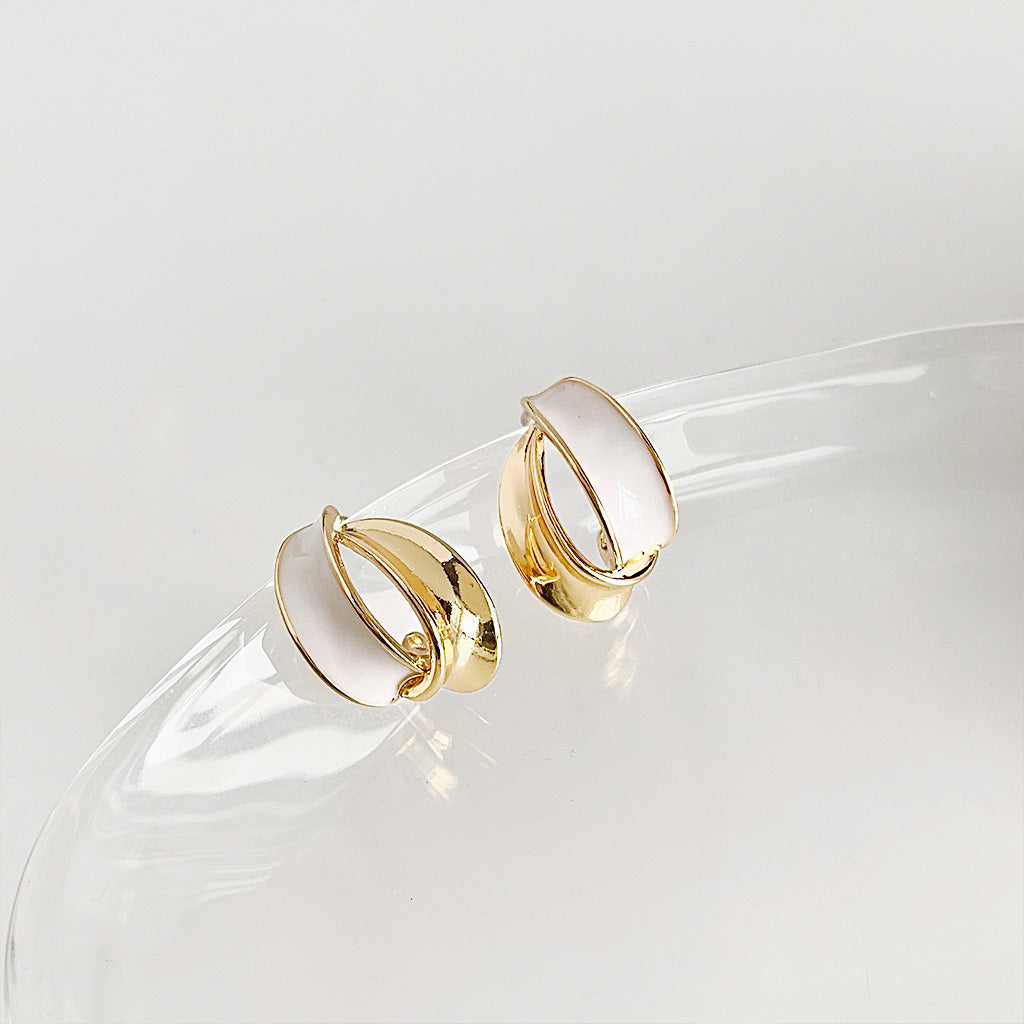 14k gold plated white enamel geometric design stud earrings (5 pairs)