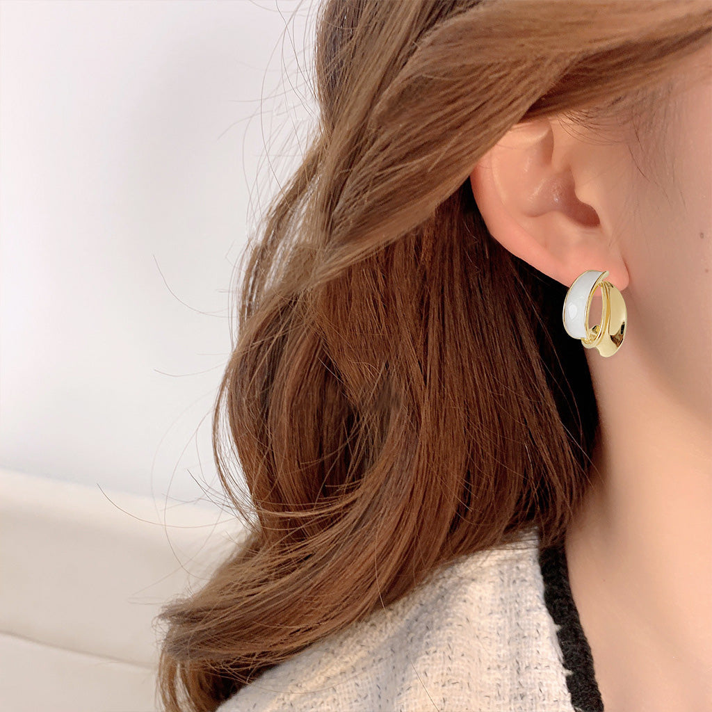 14k gold plated white enamel geometric design stud earrings (5 pairs)