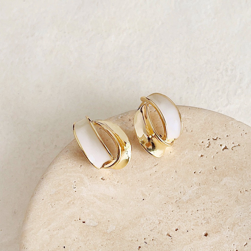 14k gold plated white enamel geometric design stud earrings (5 pairs)