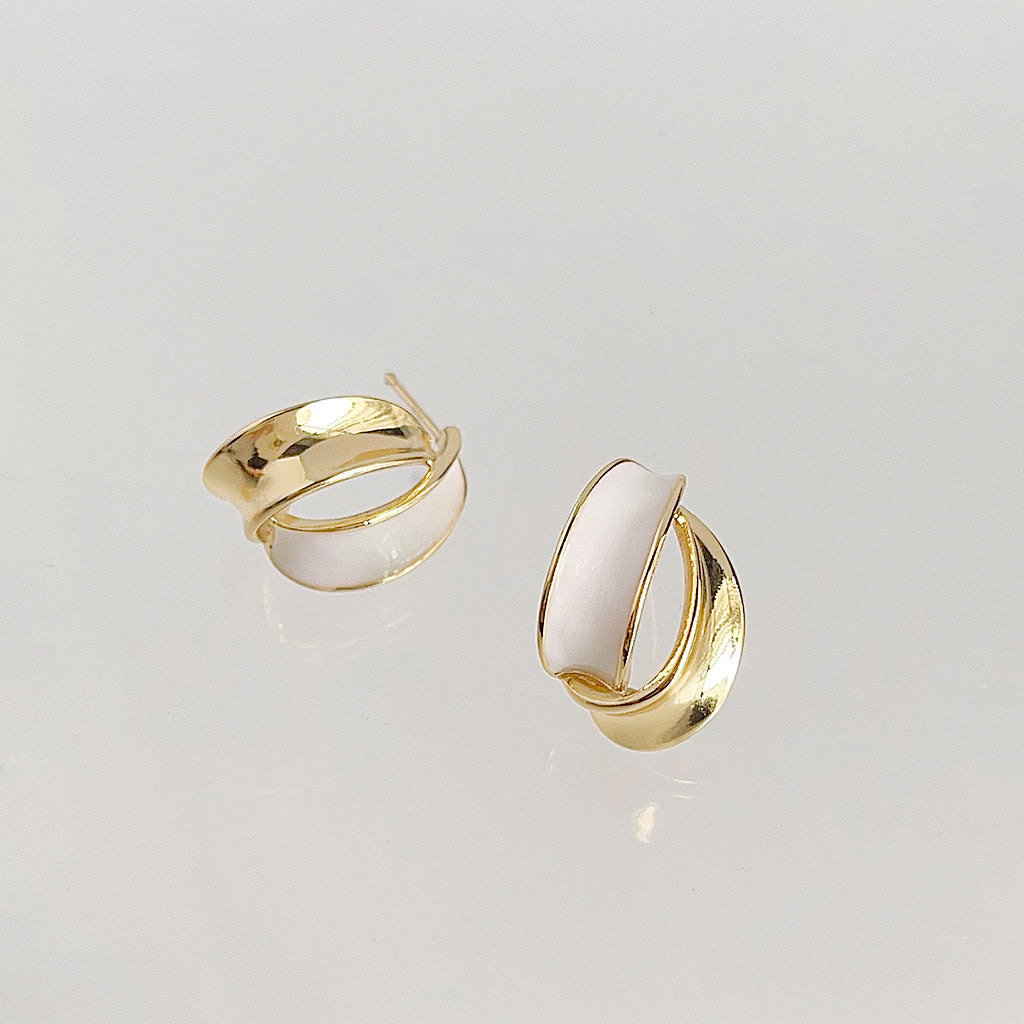 14k gold plated white enamel geometric design stud earrings (5 pairs)