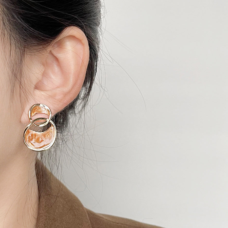 14k gold plated camel enamel color double interlock circle stud earrings (5 pairs)