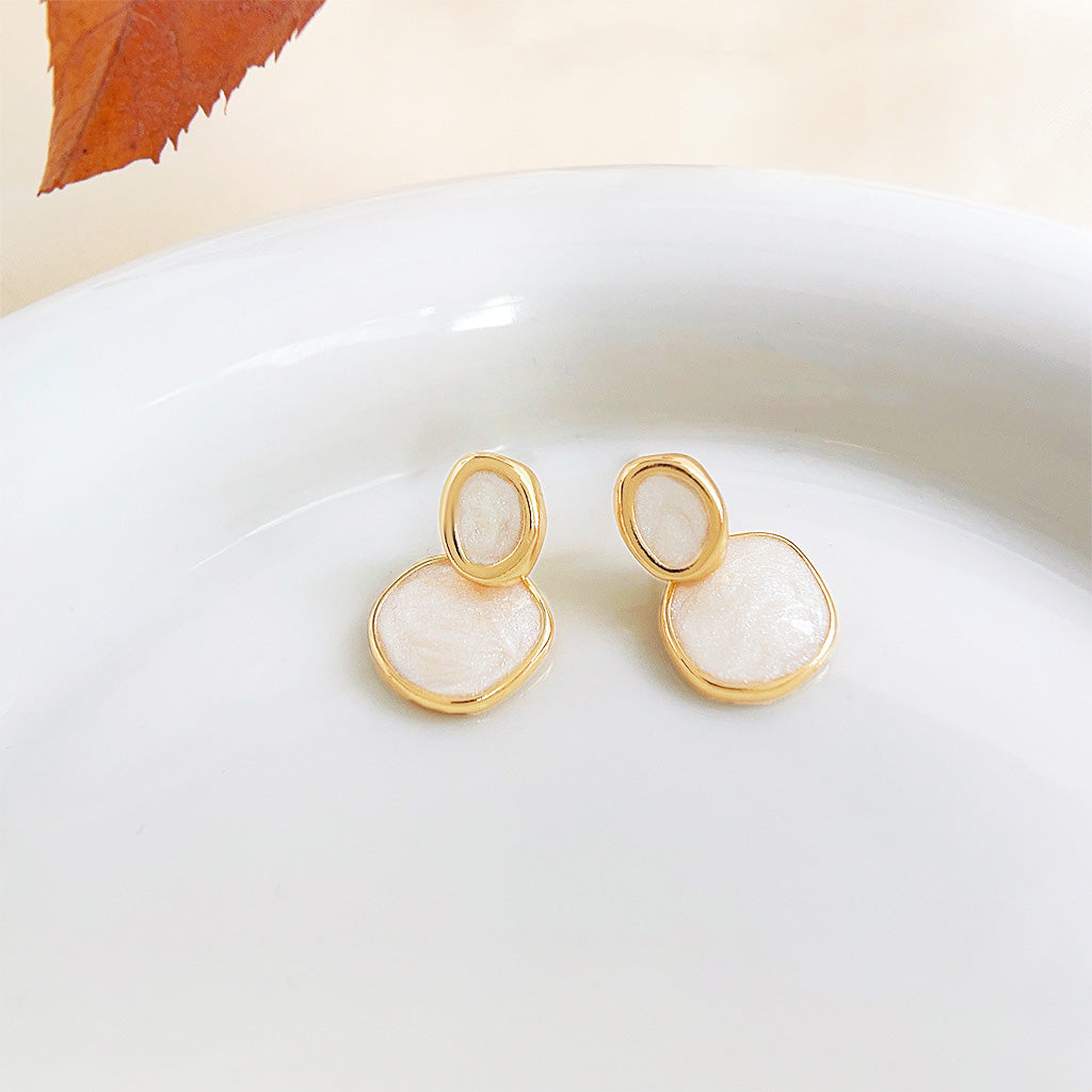 14k gold plated cream white enamel color circle drop earrings (5 pairs)