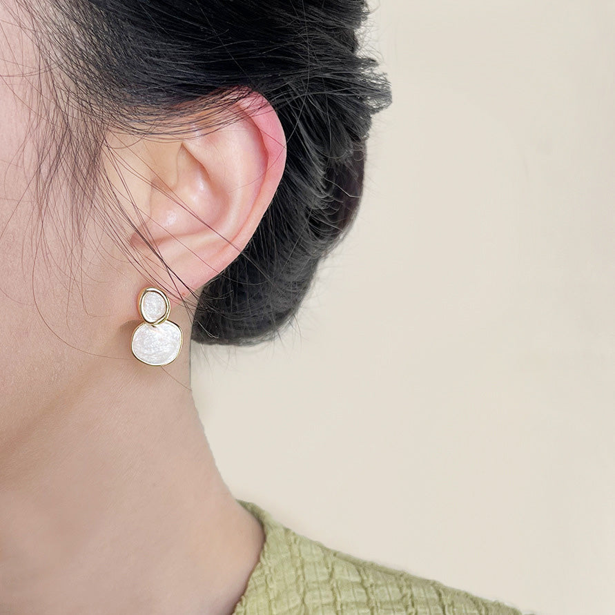 14k gold plated cream white enamel color circle drop earrings (5 pairs)