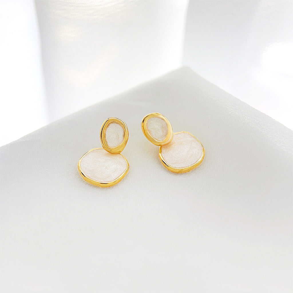 14k gold plated cream white enamel color circle drop earrings (5 pairs)