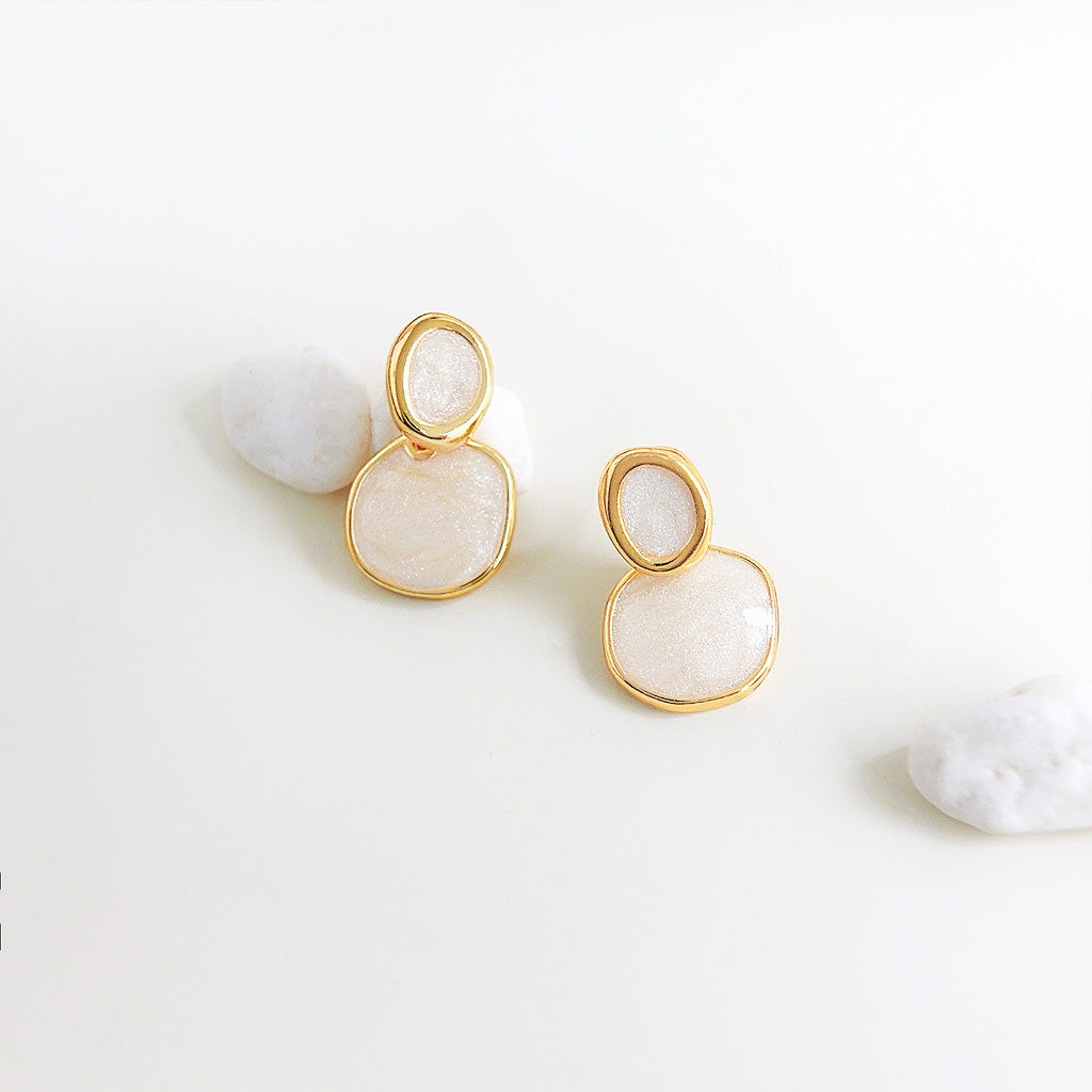 14k gold plated cream white enamel color circle drop earrings (5 pairs)