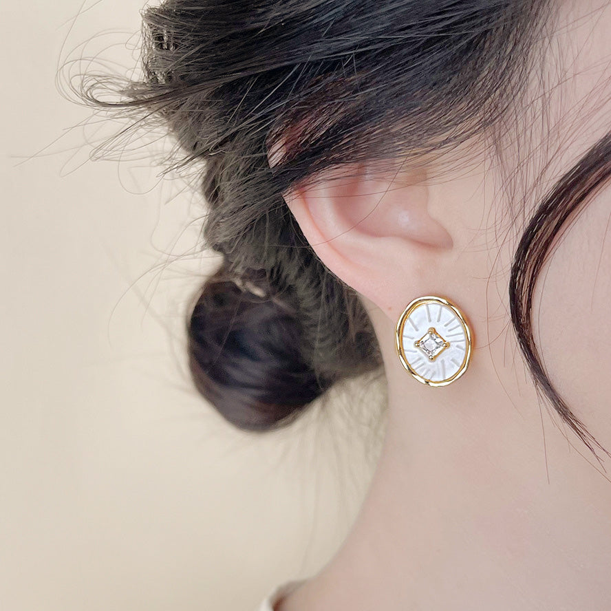 Gold plated white resin with square zircon stone stud earrings (5 pairs)