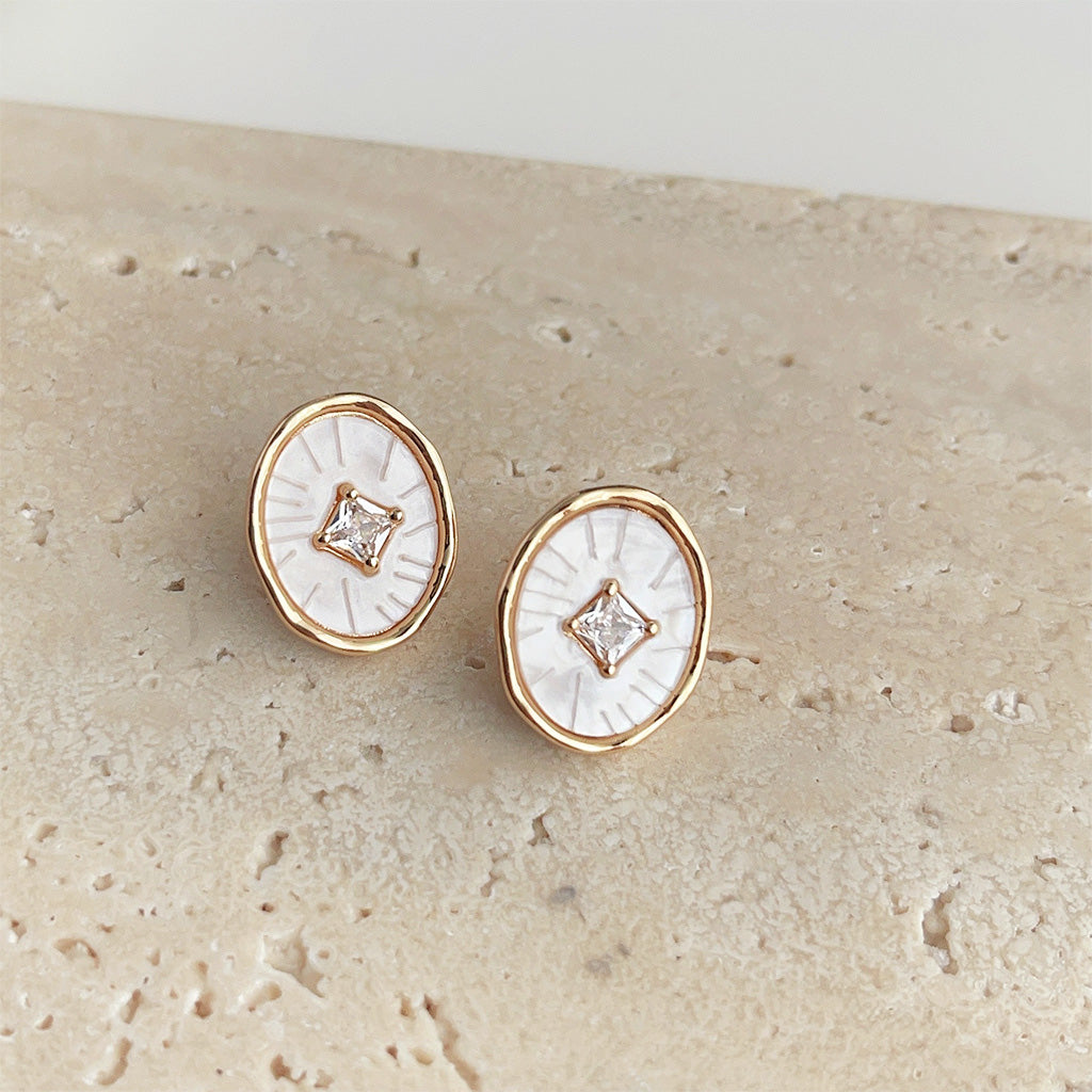 Gold plated white resin with square zircon stone stud earrings (5 pairs)