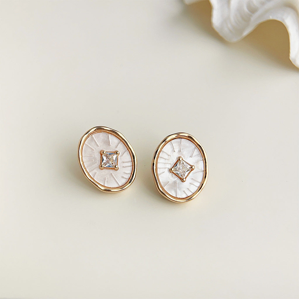 Gold plated white resin with square zircon stone stud earrings (5 pairs)
