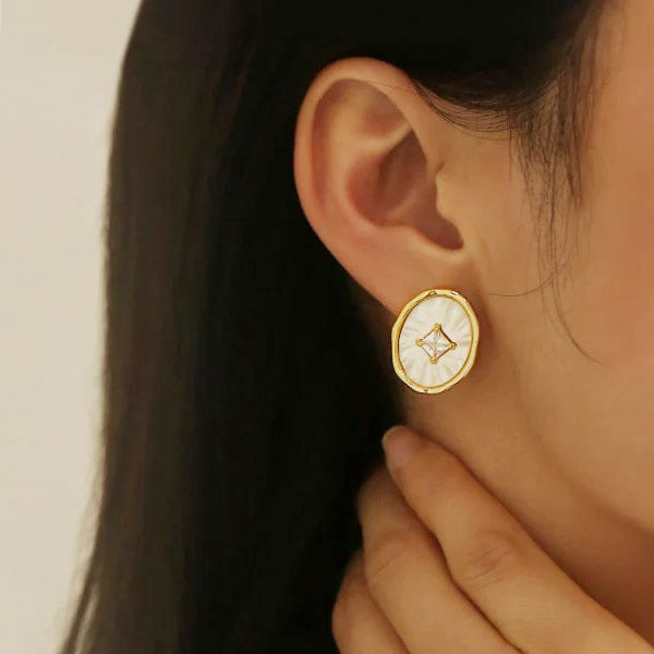 Gold plated white resin with square zircon stone stud earrings (5 pairs)