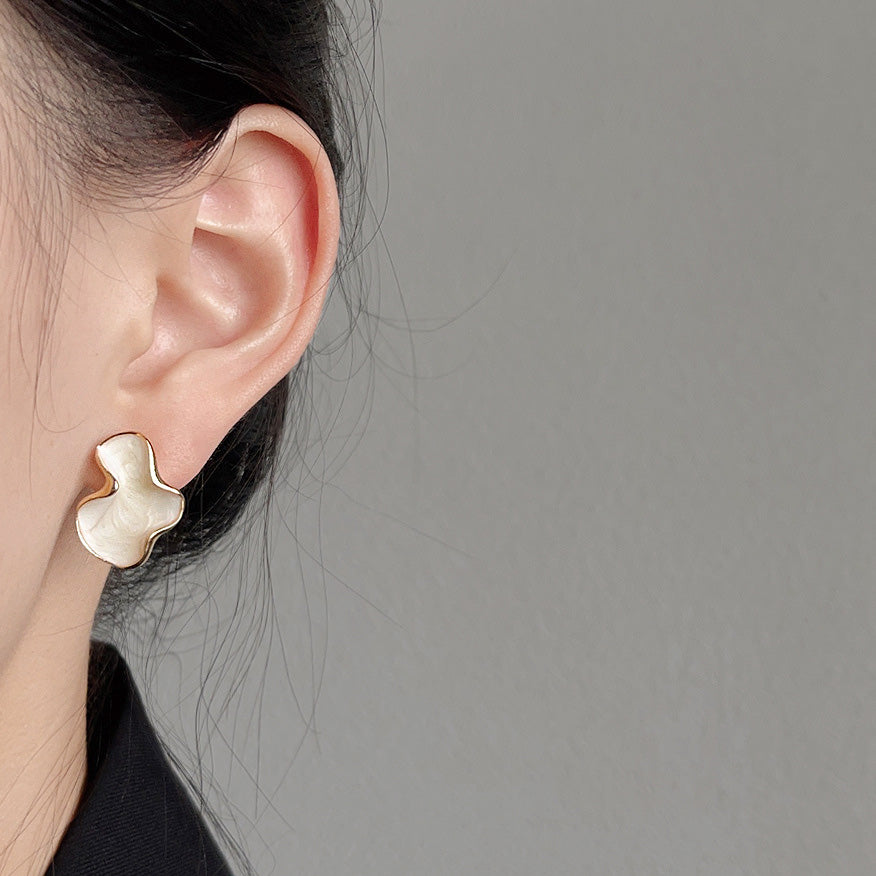 14k gold plated white enamel irregular shape stud earrings (5 pairs)