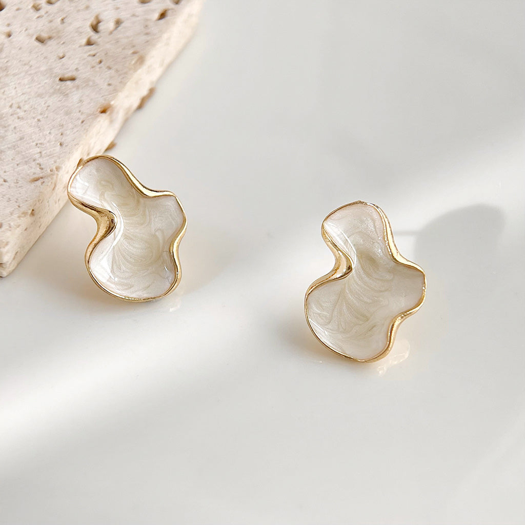 14k gold plated white enamel irregular shape stud earrings (5 pairs)