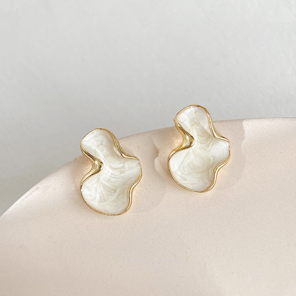 14k gold plated white enamel irregular shape stud earrings (5 pairs)