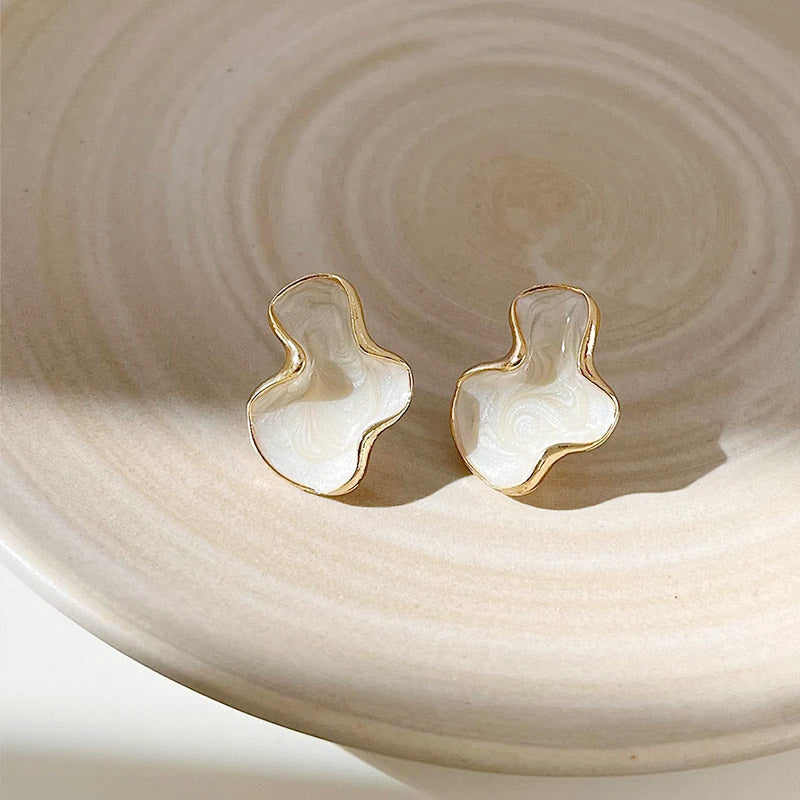 14k gold plated white enamel irregular shape stud earrings (5 pairs)
