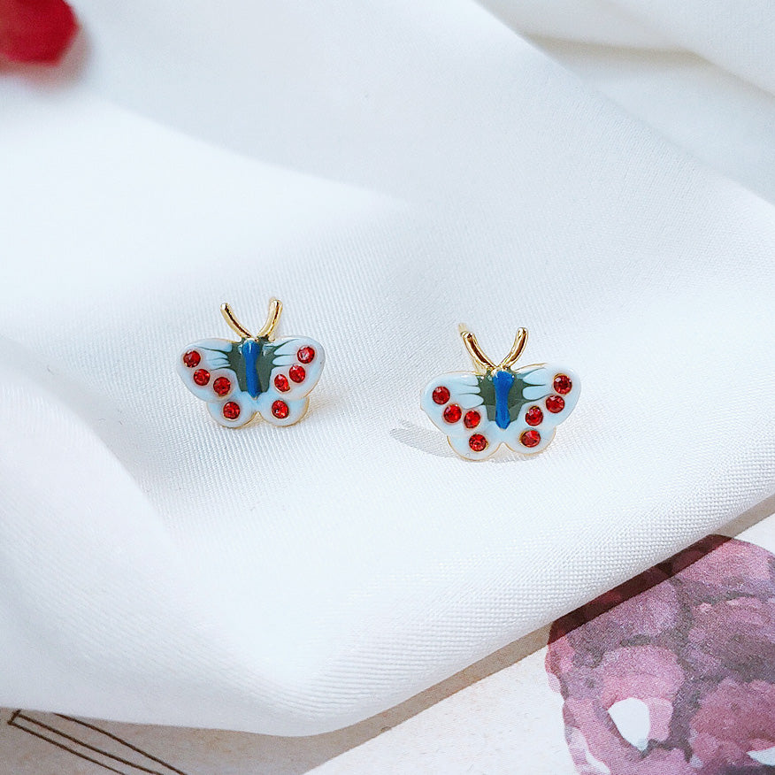 Vintage 14k gold plated enamel mini tiny butterfly stud earrings (5 pairs)