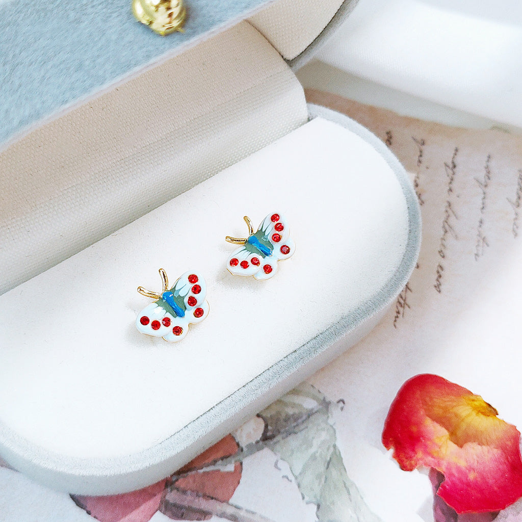 Vintage 14k gold plated enamel mini tiny butterfly stud earrings (5 pairs)