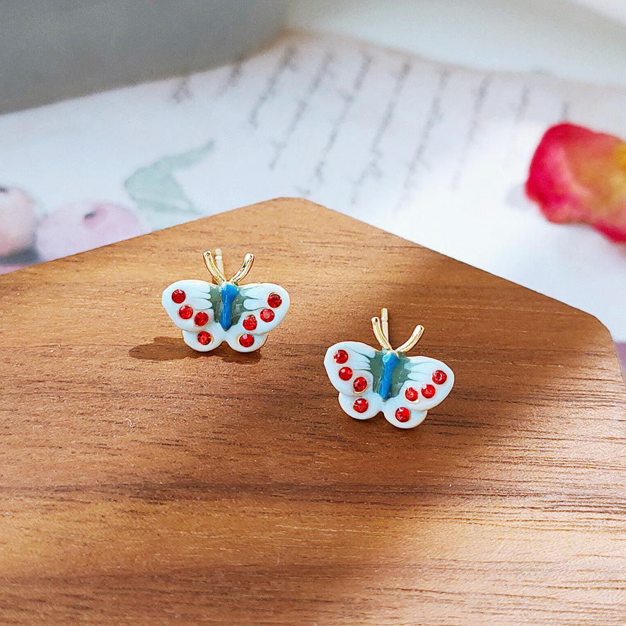 Vintage 14k gold plated enamel mini tiny butterfly stud earrings (5 pairs)