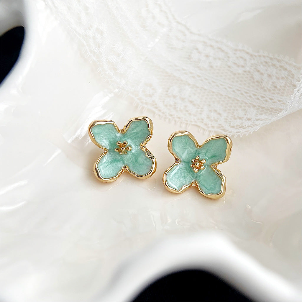 14k gold plated mint green enamel color women daily stud earrings (5 pairs)