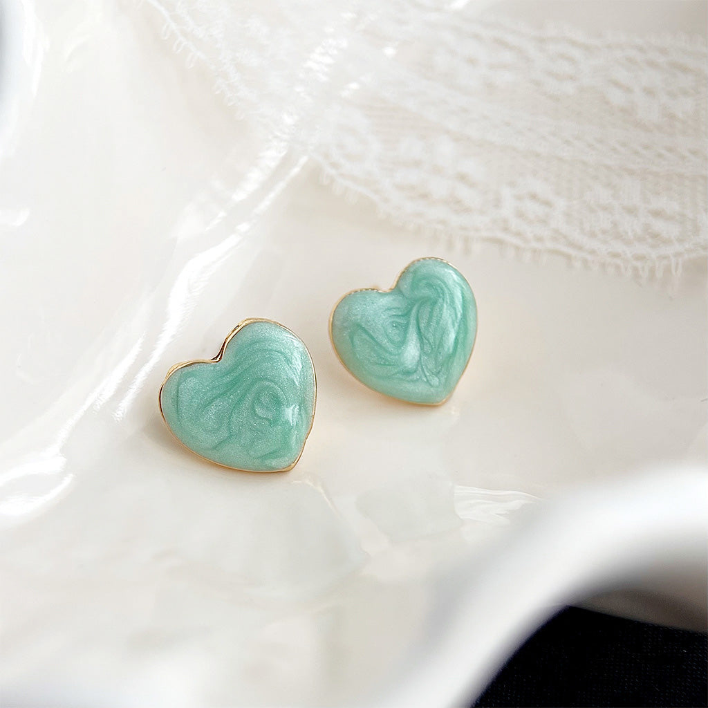 14k gold plated mint green enamel color women daily stud earrings (5 pairs)