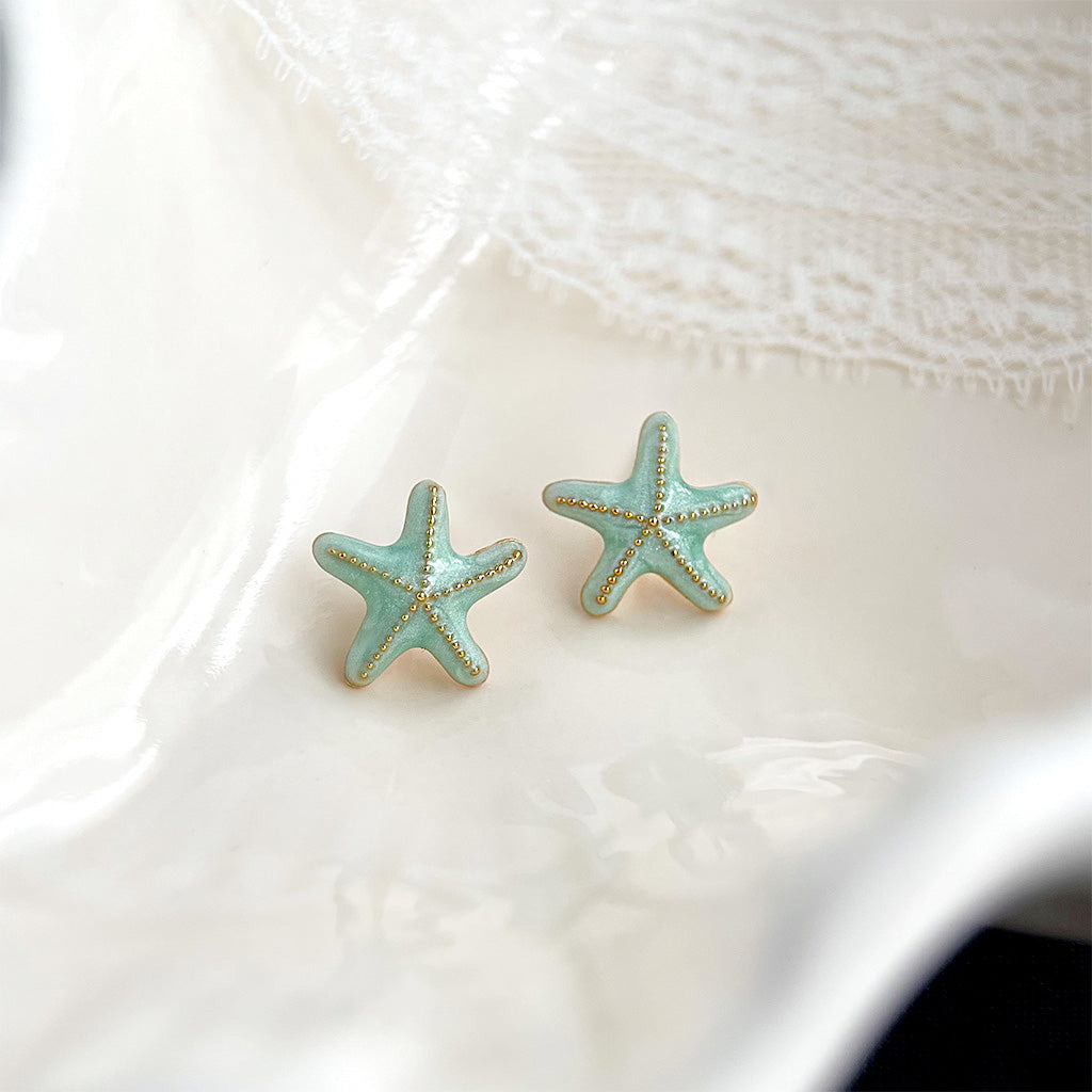 14k gold plated mint green enamel color women daily stud earrings (5 pairs)