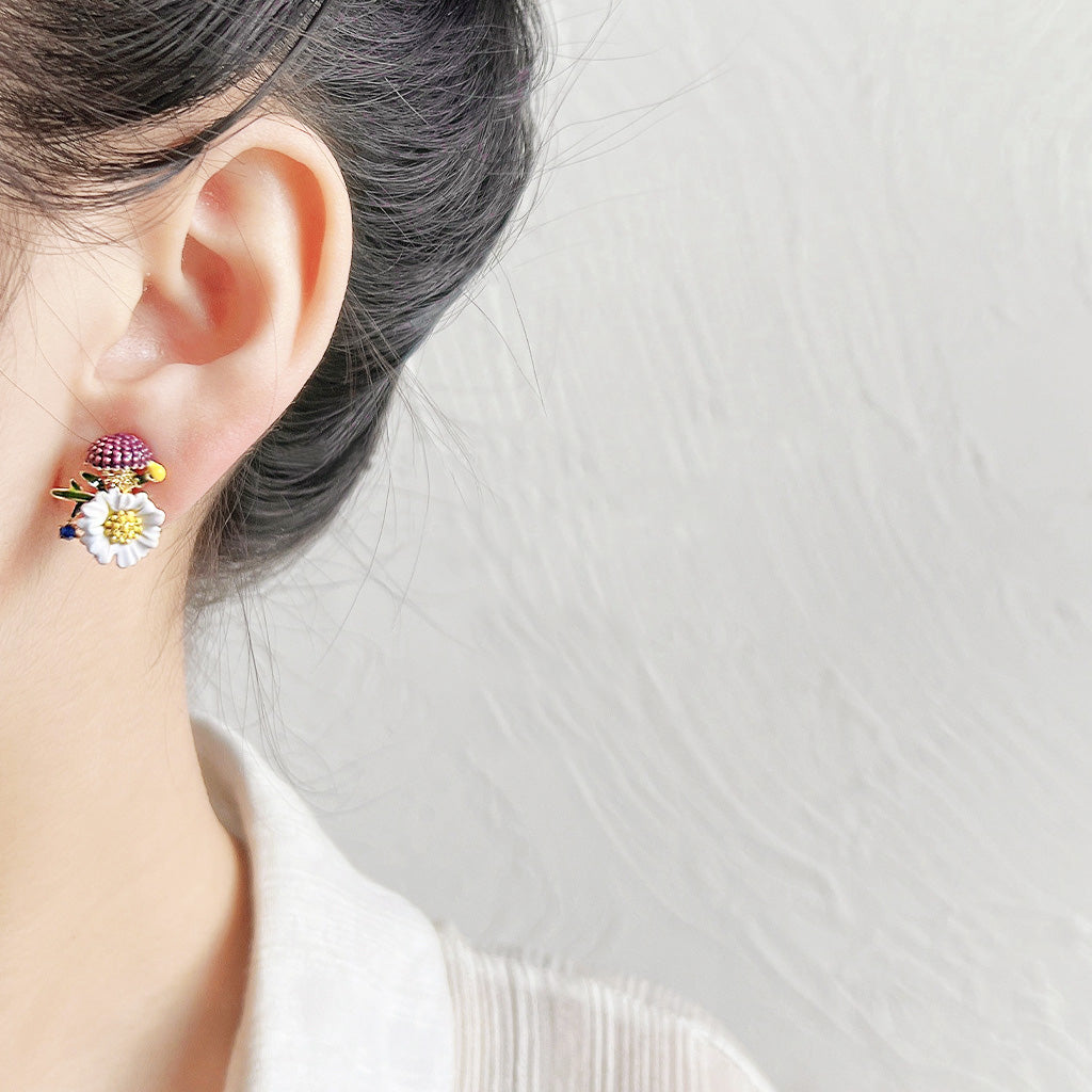 14k gold plated hand painting enamel asymmetrical flower stud earrings (5 pairs)
