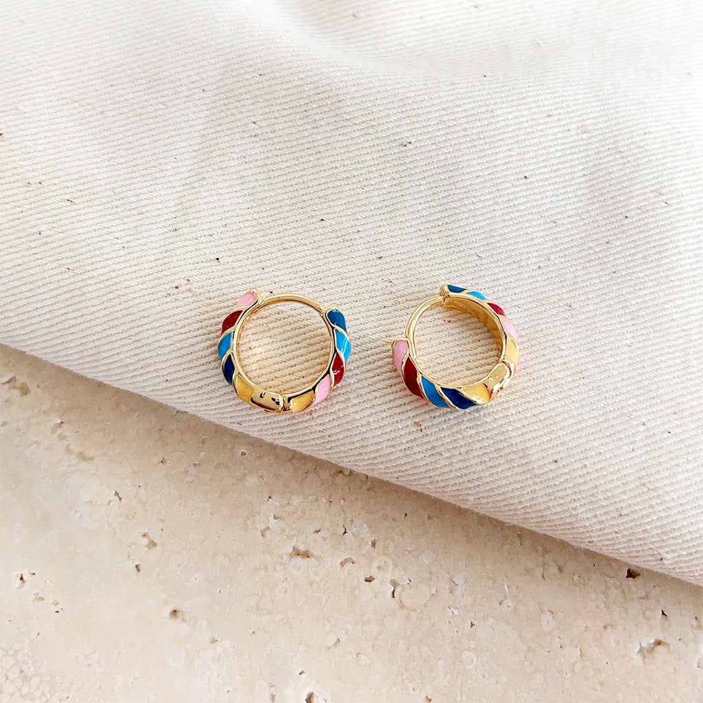 14k gold plated rainbow enamel small huggie hoop earrings (5 pairs)