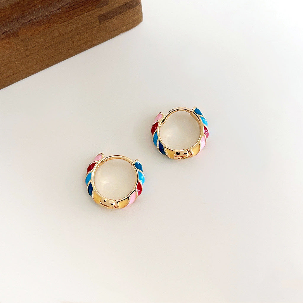 14k gold plated rainbow enamel small huggie hoop earrings (5 pairs)