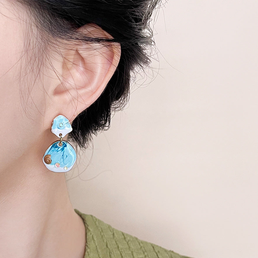 Ocean beach style 14k gold hand painting enamel vacation drop earrings (5 pairs)