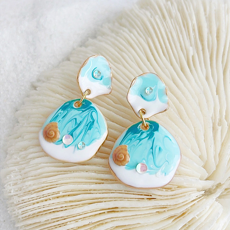 Ocean beach style 14k gold hand painting enamel vacation drop earrings (5 pairs)